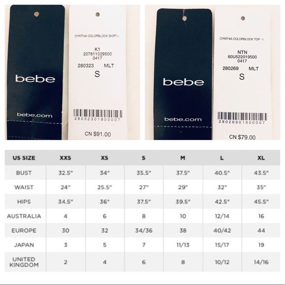 BEBE CYNTHIA COLORBLOCK BANDAGE BODYCON TOP SKIRT DRESS - Picture 13 of 13